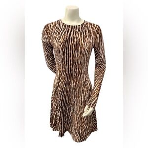 Michael Kors Animal Print Long Sleeve Fit & Flare Dress | Size S